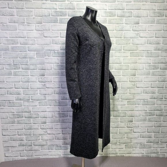 Vintage 90s Eye Candy Size M Black Grey Long Cardigan Duster Tie Front Grunge - Picture 5 of 9